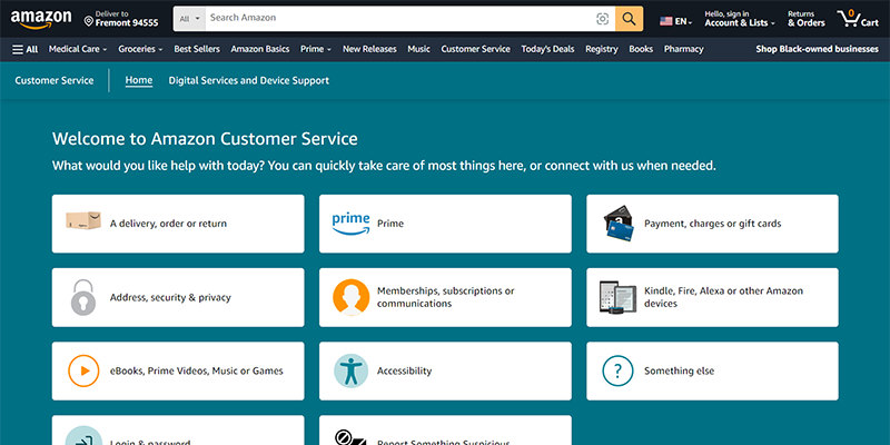 Amazon Customer Service page