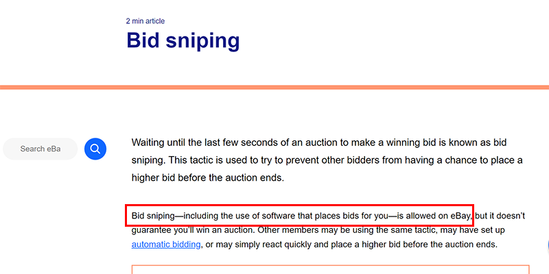 eBay bid sniping FAQ page
