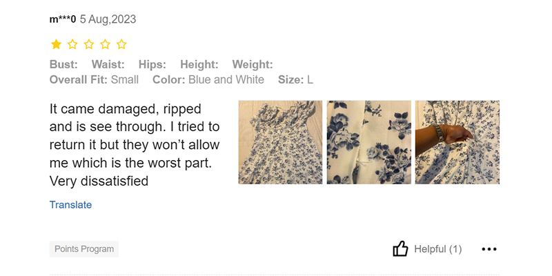 Shein damaged dress review