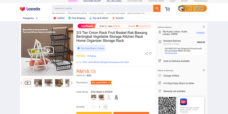 Lazada Malaysia onion rack product page