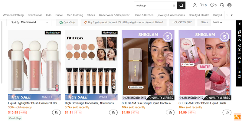 Shein makeup products